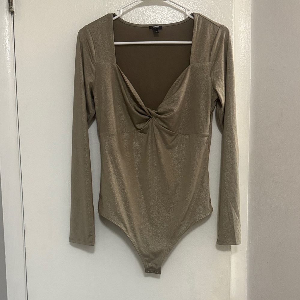 Elegant Shimmery Tan Long Sleeve Bodysuit
